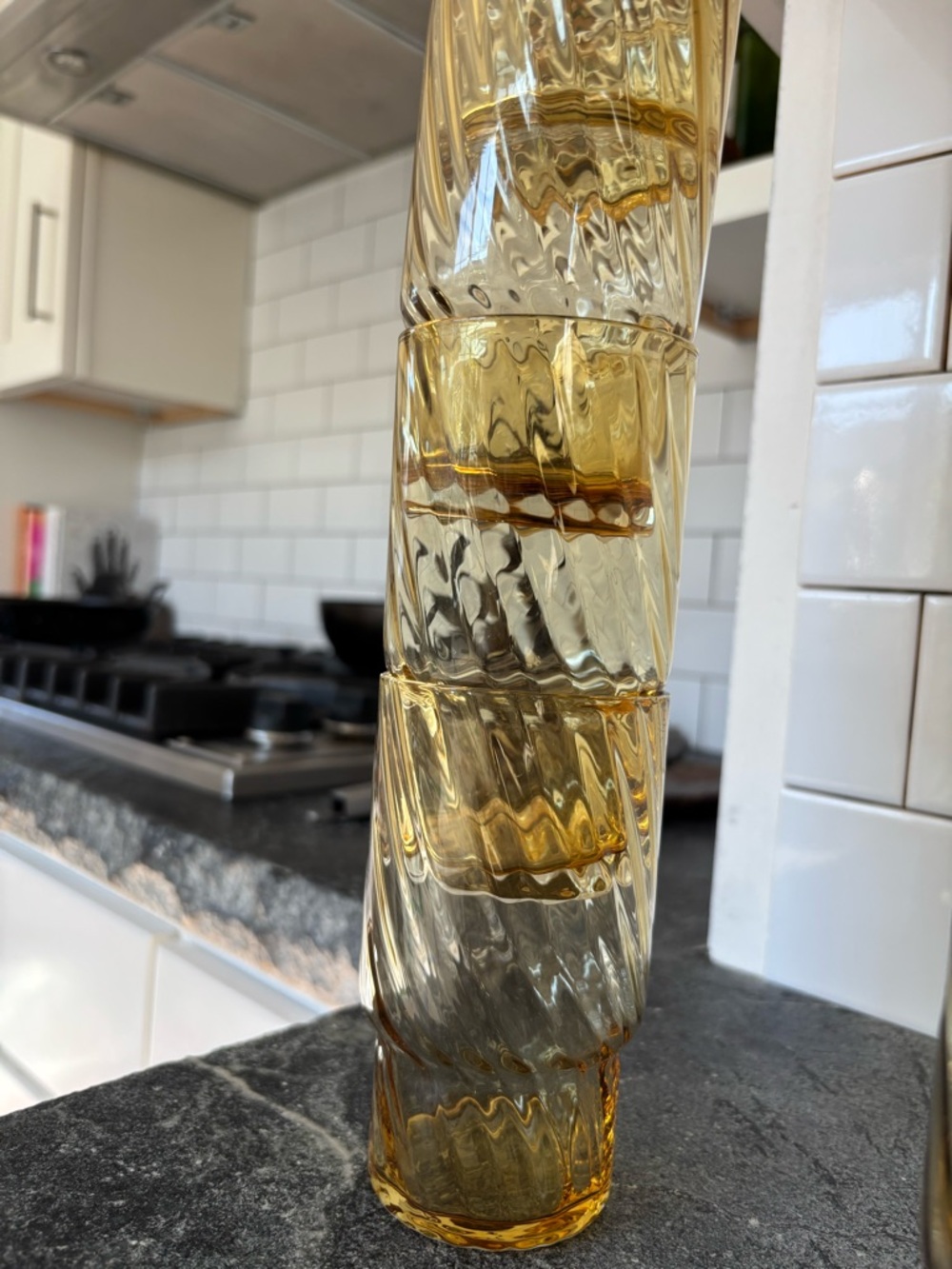 Pottery Barn Amber Ribbed Carousel Highball Glasses x4 - Picture 12 of 12